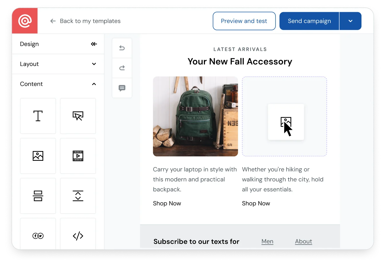 Mailjet email editor.