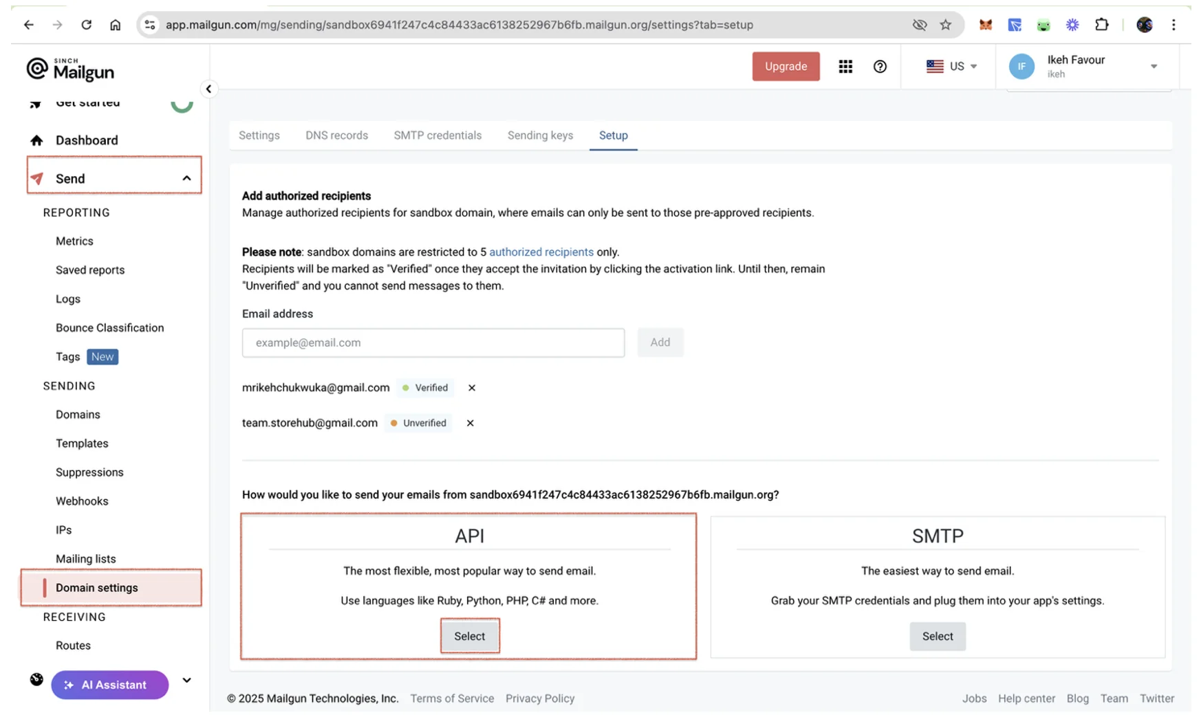 Mailgun API Sandbox
