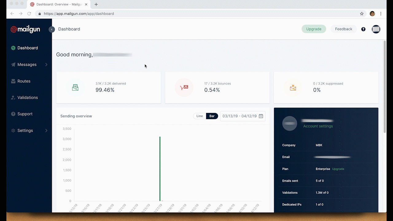 GIF of how to get your private API key from Mailgun's dashboard
