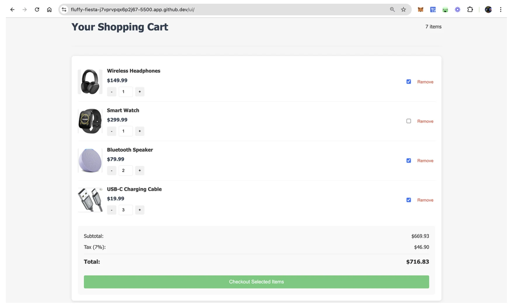 Shopping Cart Example