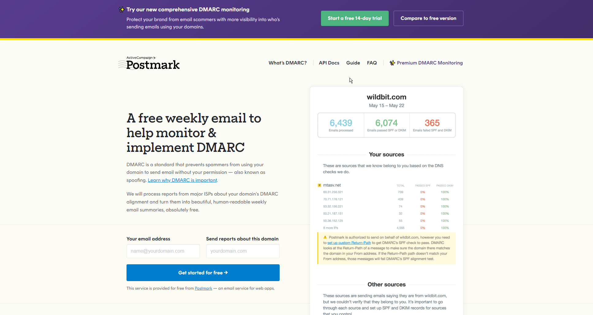 Image of Postmark DMARC monitoring