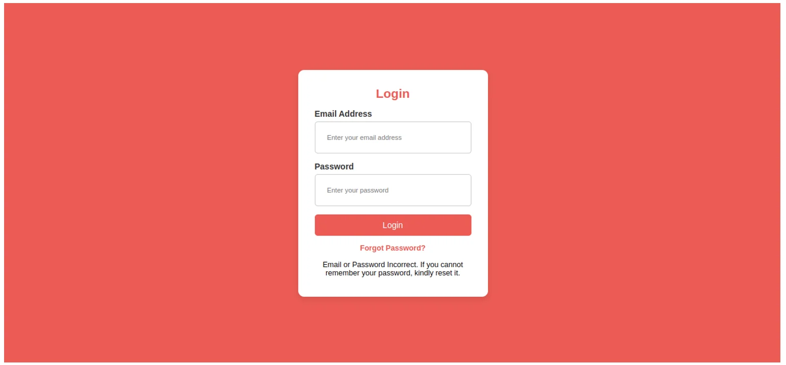 Unsuccessful API Login Image