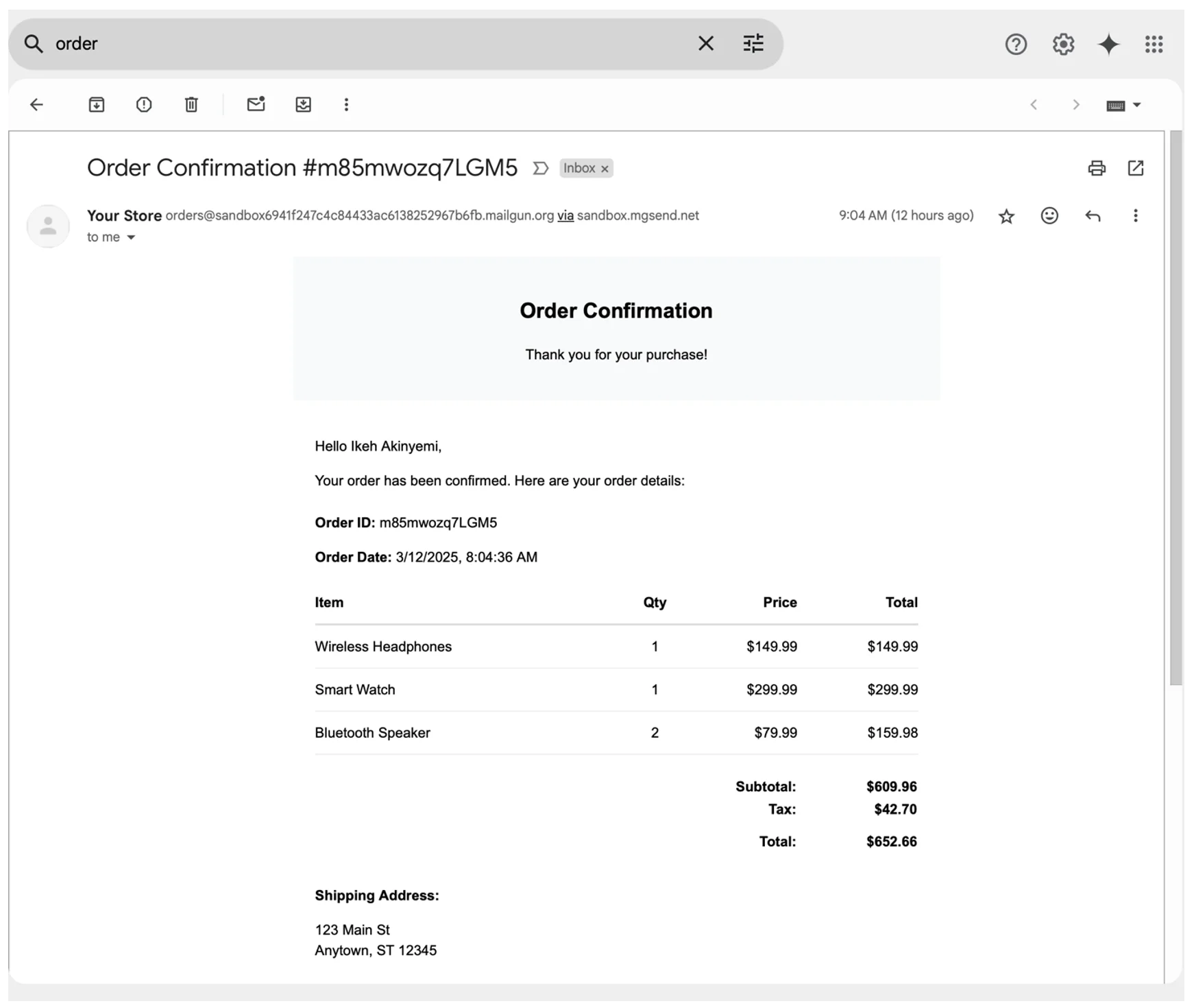 Order Confirmation Email Image