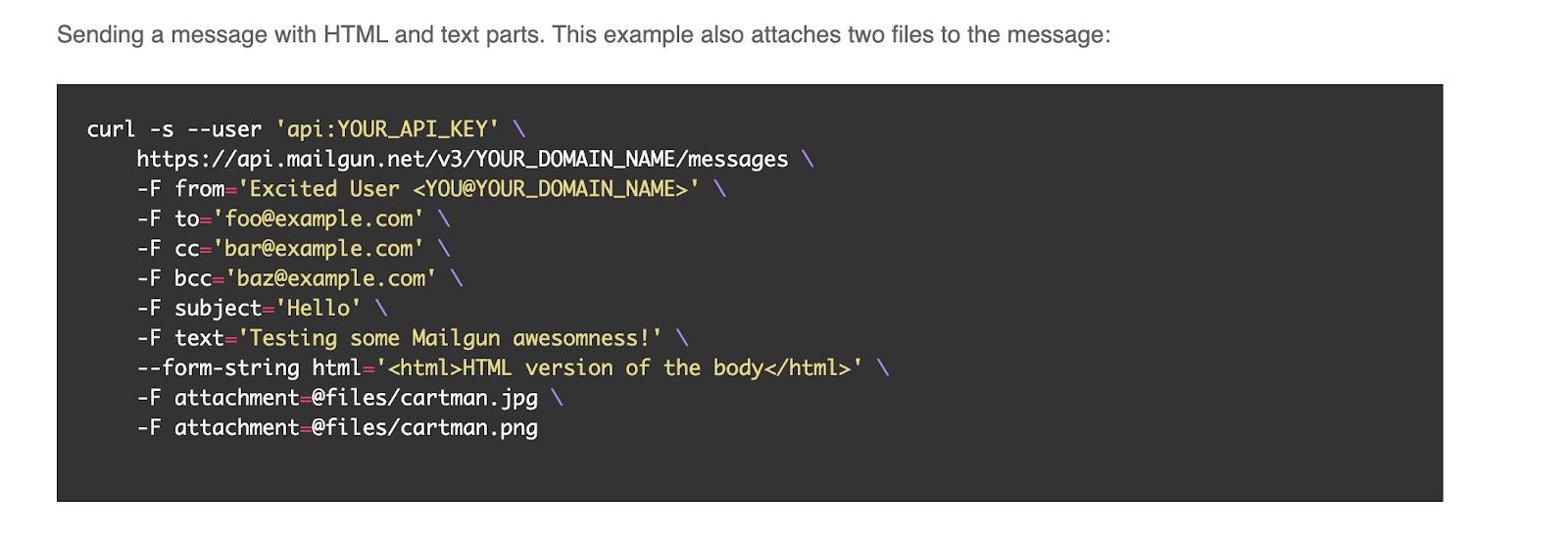 cURL code for sending an email message