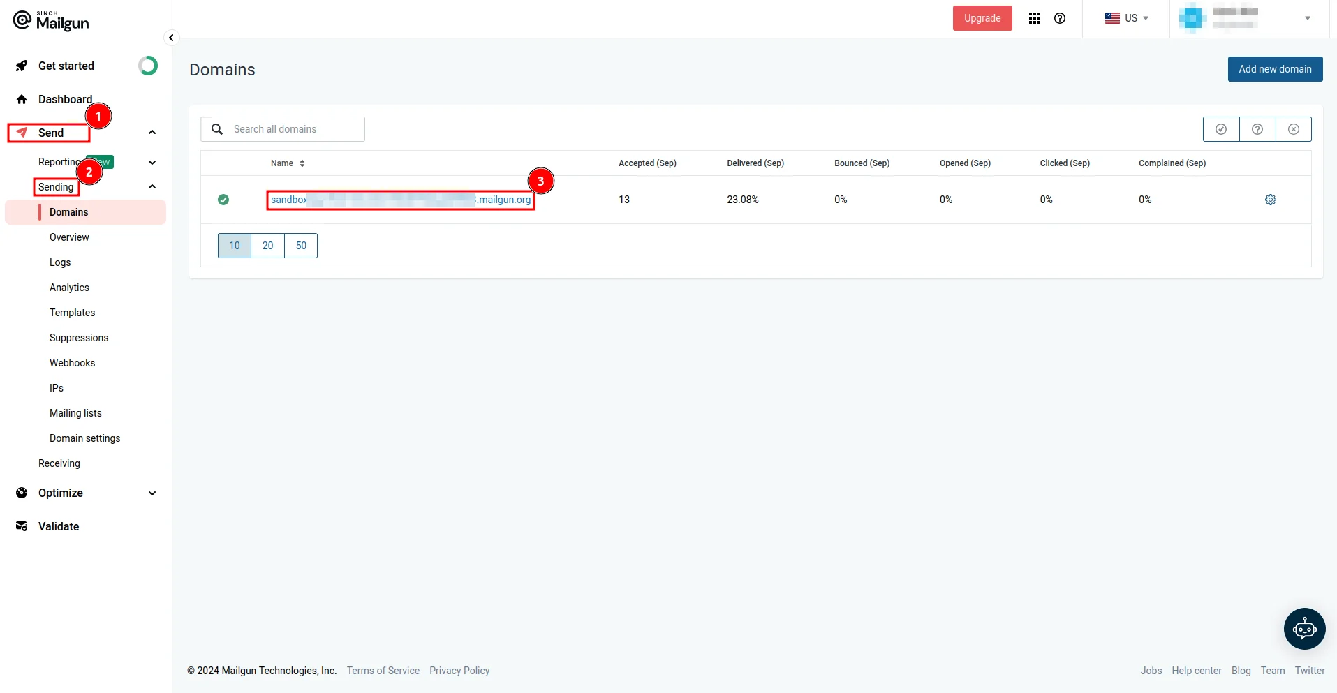 Getting the Mailgun domain