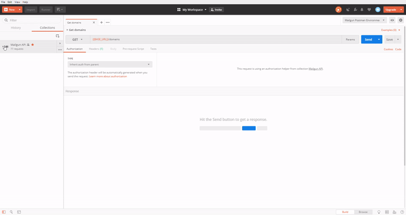 GIF showing how to get domains on Postman