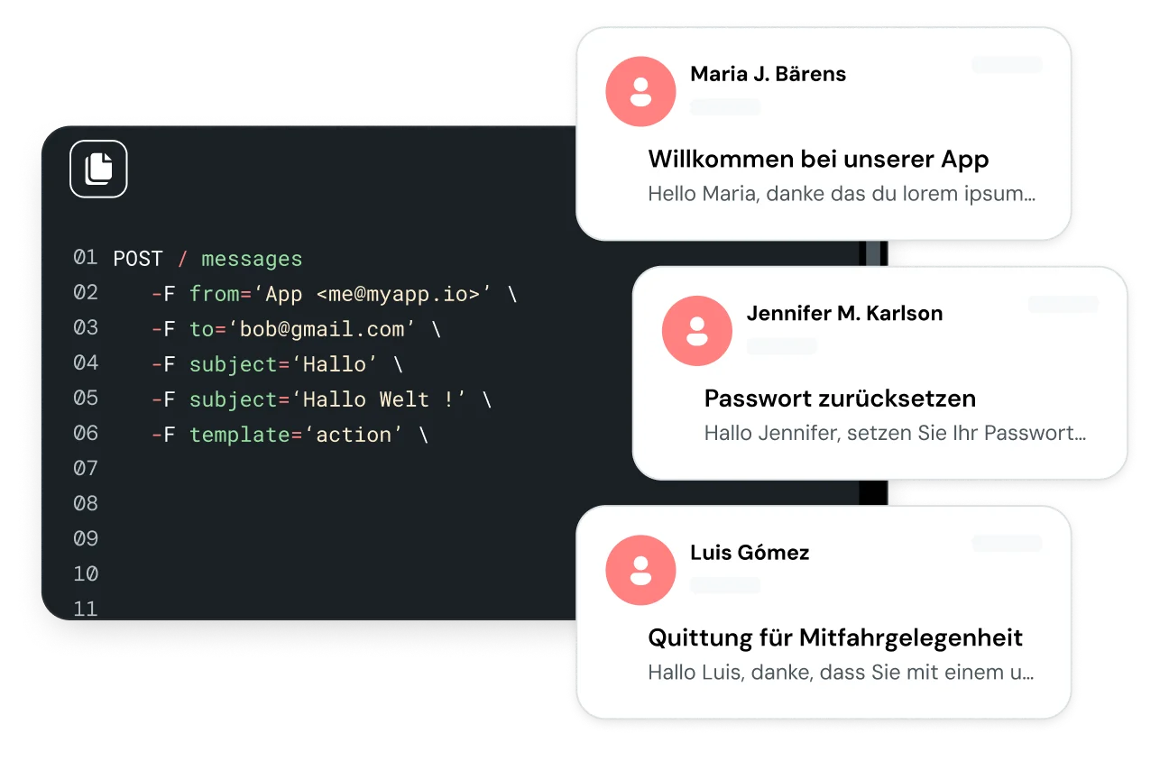 Abbildung von API-Code für den E-Mail-Versand.