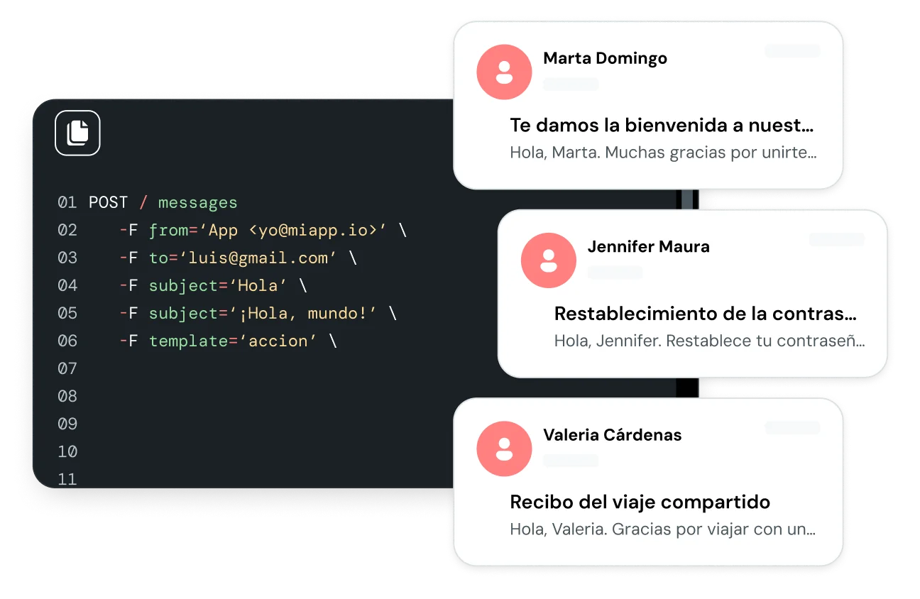 Ilustración que muestra el código de la API para el envío de emails.