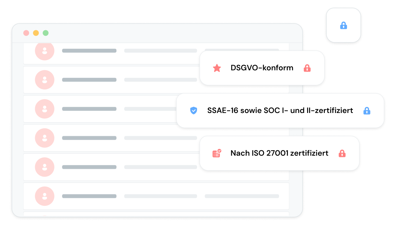 Auflistung verschiedener erfüllter Compliance-Standards über Daten auf einem Bildschirm