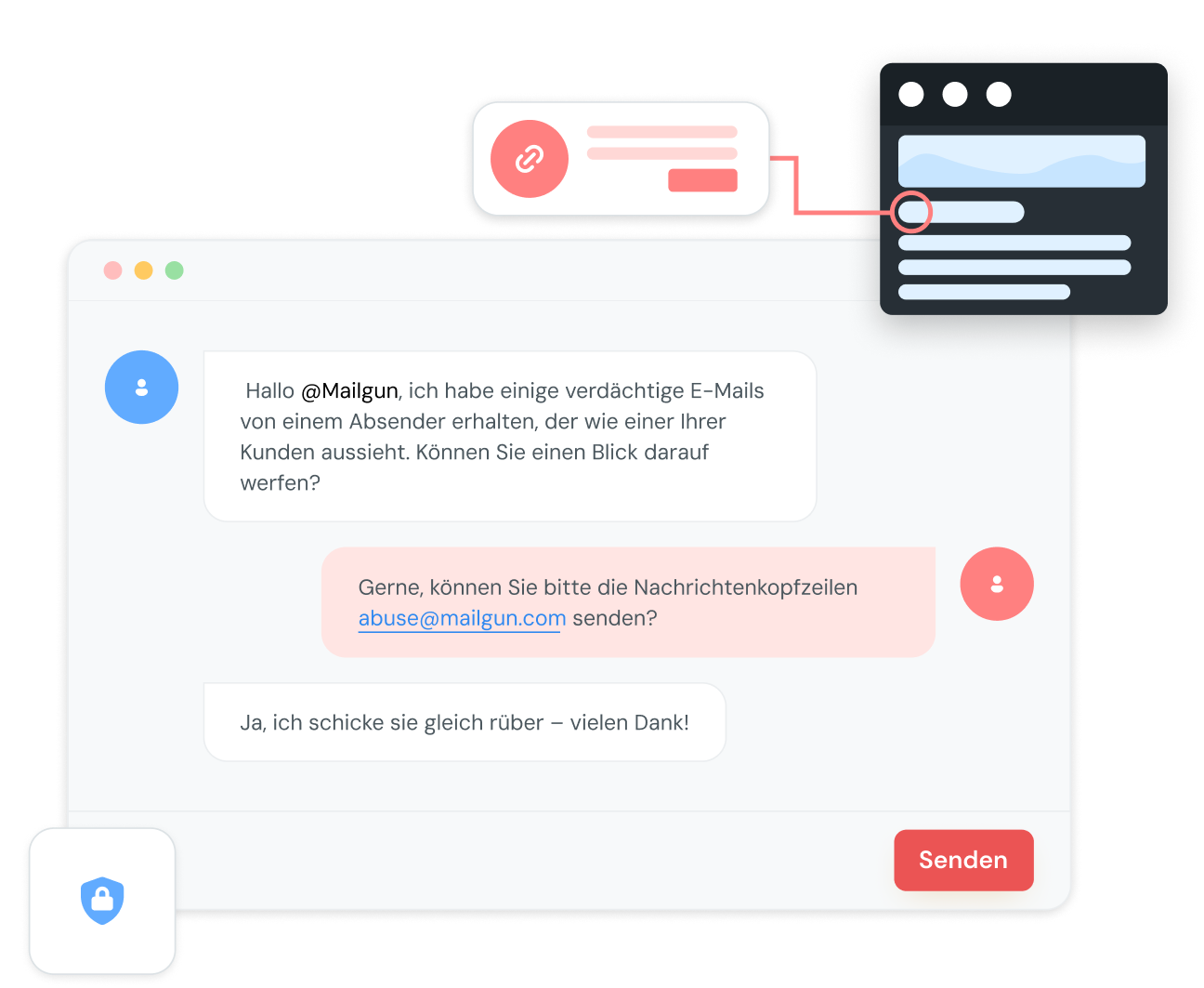 Eine Chatunterhaltung mit Mailgun zur Meldung von Missbrauch