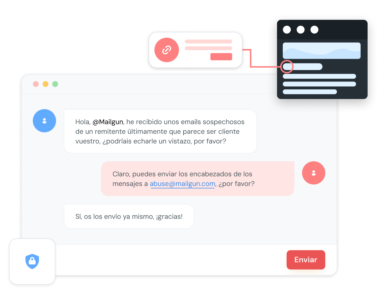 Un chat con Mailgun denunciando abuso del servicio