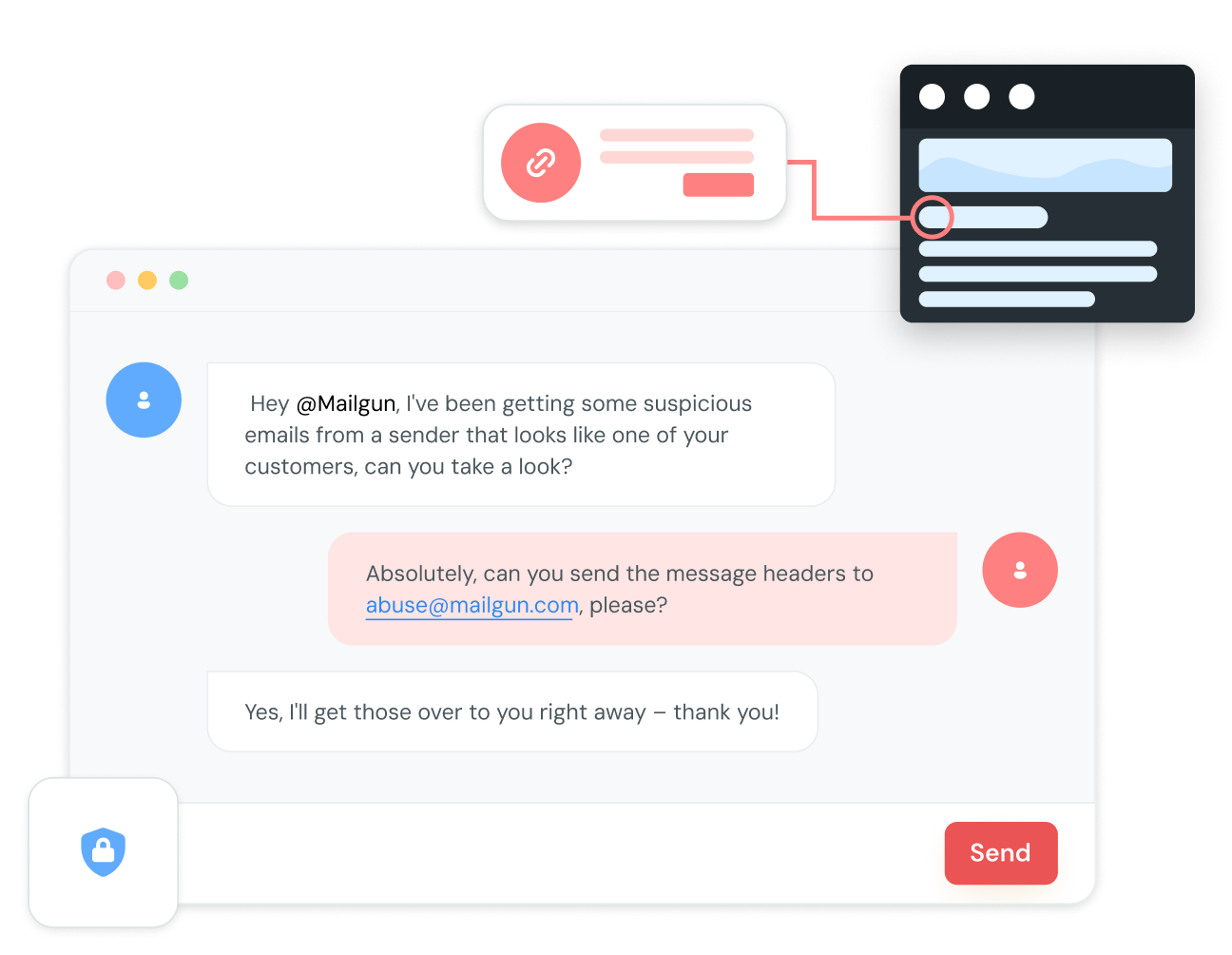 A chat with Mailgun reporting abuse
