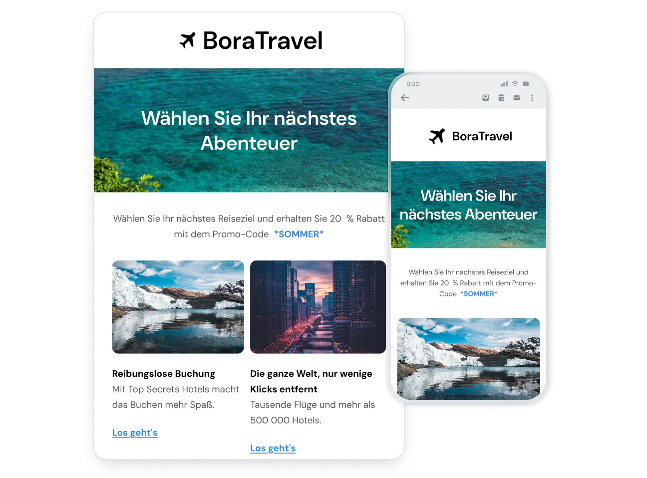 Graphische Abbildung von E-Mail-Vorlagen für Mobilgeräte.