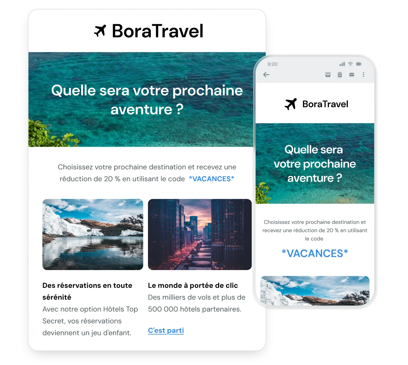 Illustration de modèles d’email mobiles.