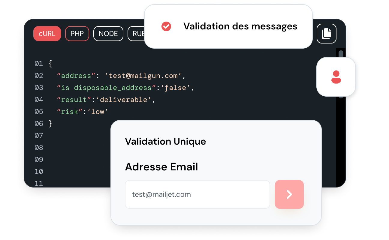 Illustration schématisant les vérifications d'emails en masse à l'aide de Mailgun.
