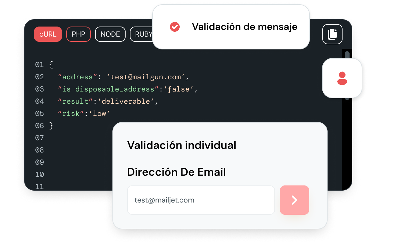 Una imagen que muestra el uso de Mailgun para validaciones masivas.