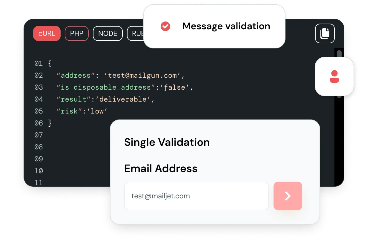 A graphic illustration showing bulk verification using Mailgun.