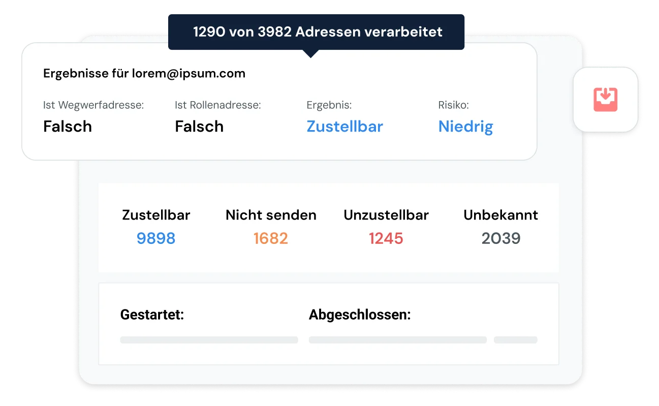Ergebnisse einer E-Mail-Validierung