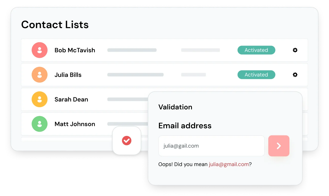 A line art graphic illustration showing email verification.