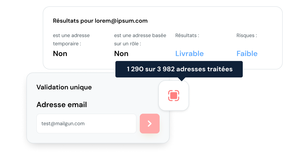 A graphic illustration showing how a single email verification catches invalid email addresses.