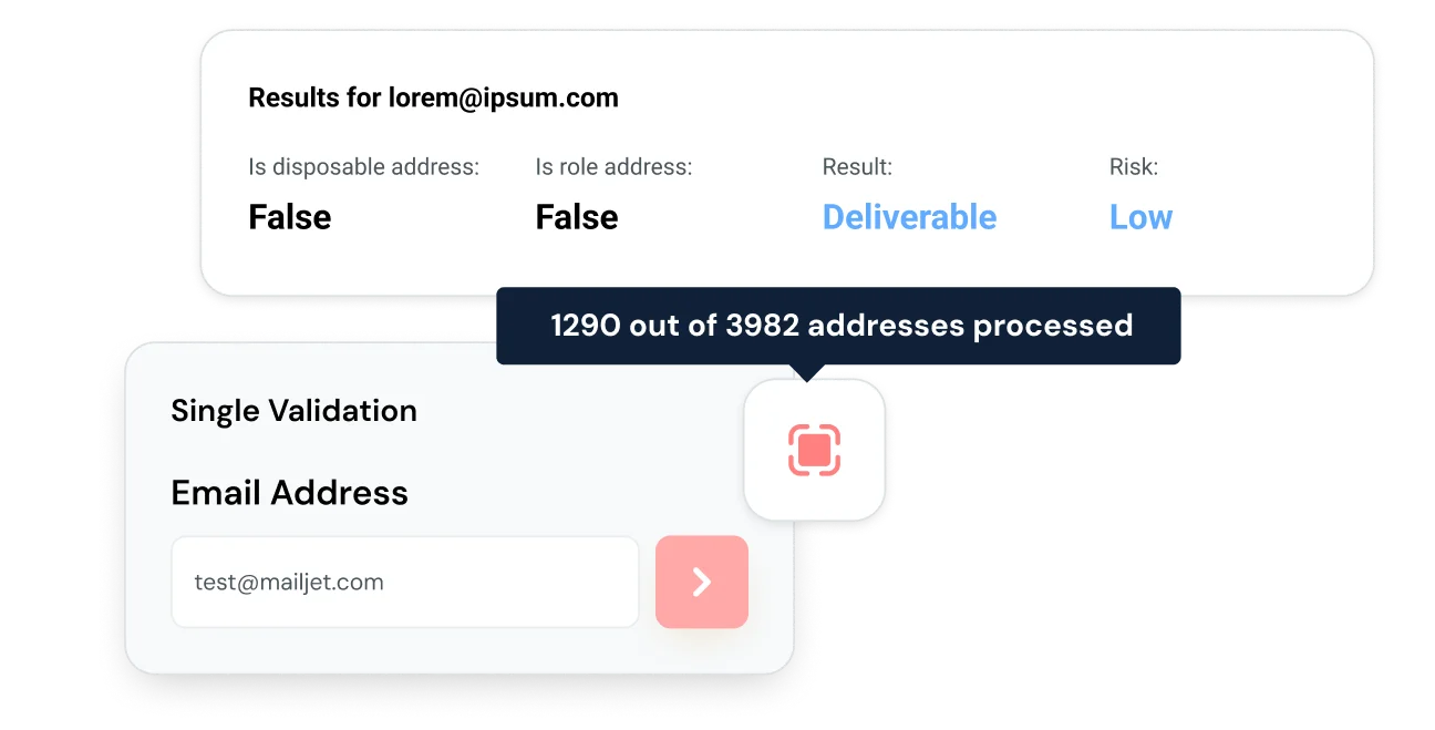 A graphic illustration showing how a single email verification catches invalid email addresses.