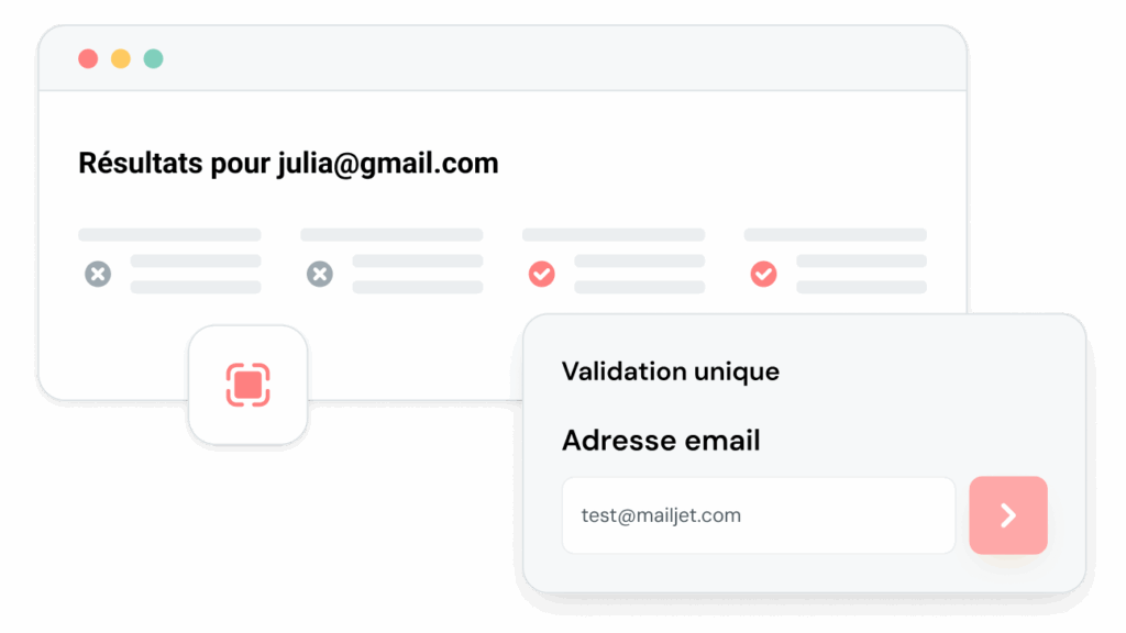 Interface montrant les résultats de la validation des emails et un seul champ de saisie de validation
