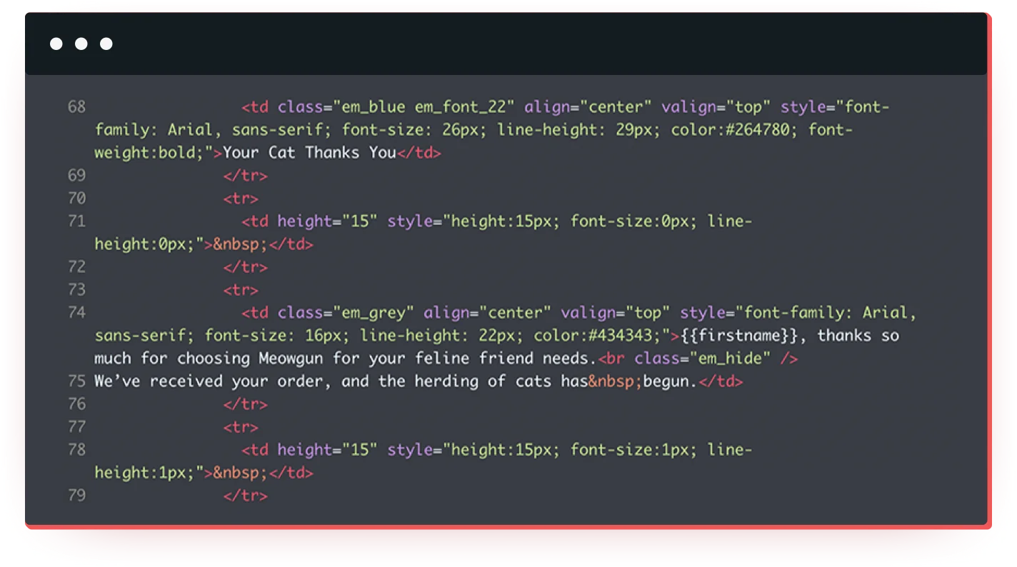 A mockup of HTML code for a table