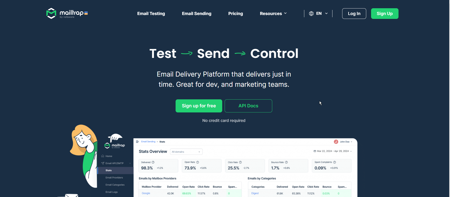Image of Mailtrap homepage