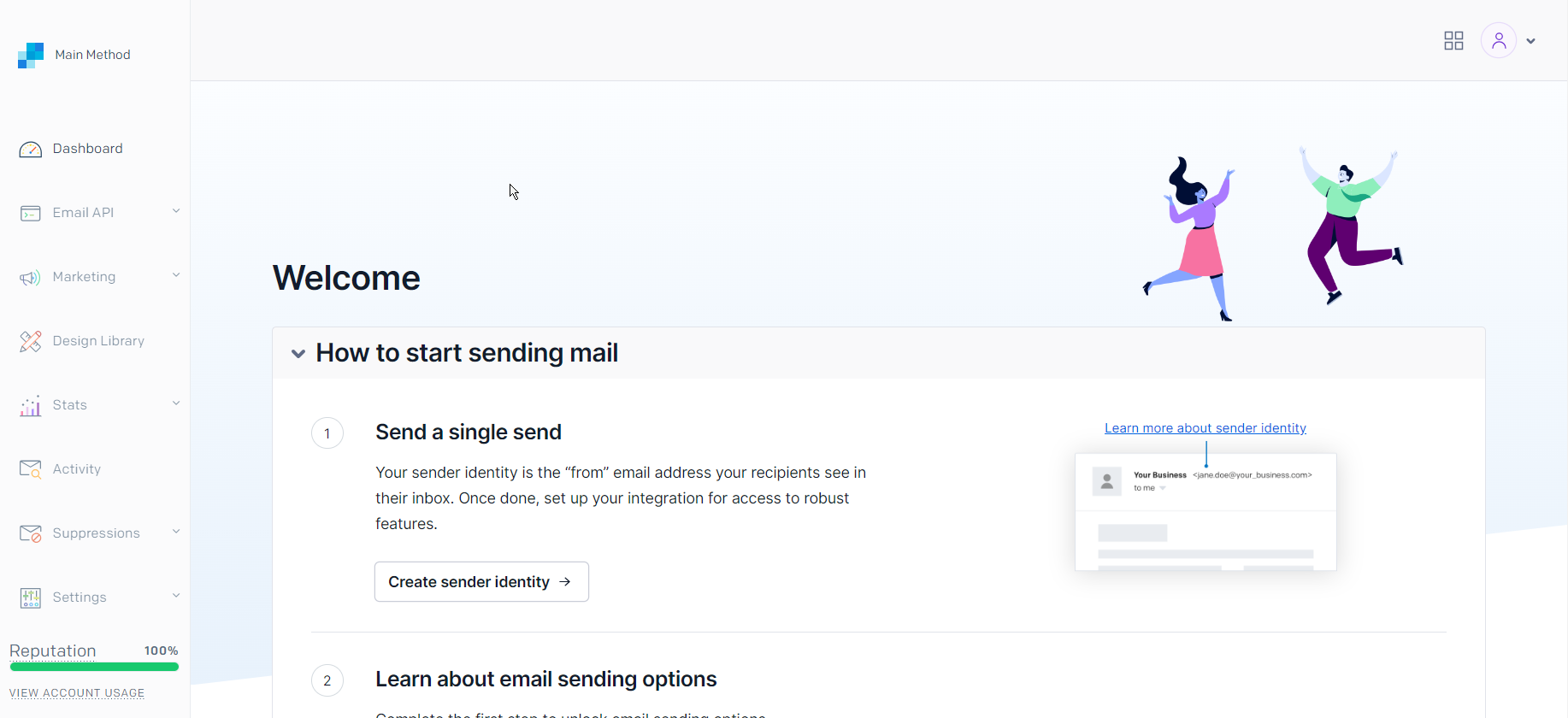 SendGrid welcome screen 