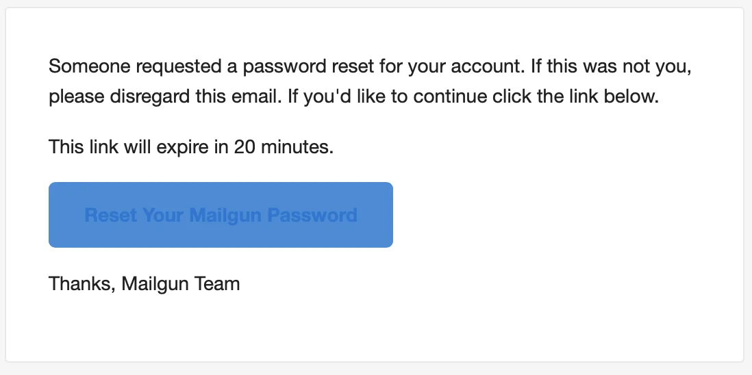 Transactional message example, a password reset triggered by a user request during a login attempt 