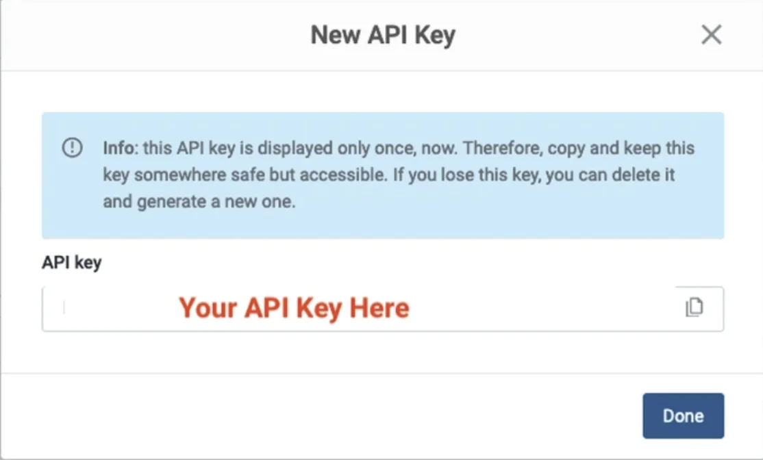 Image showing New API Key screen