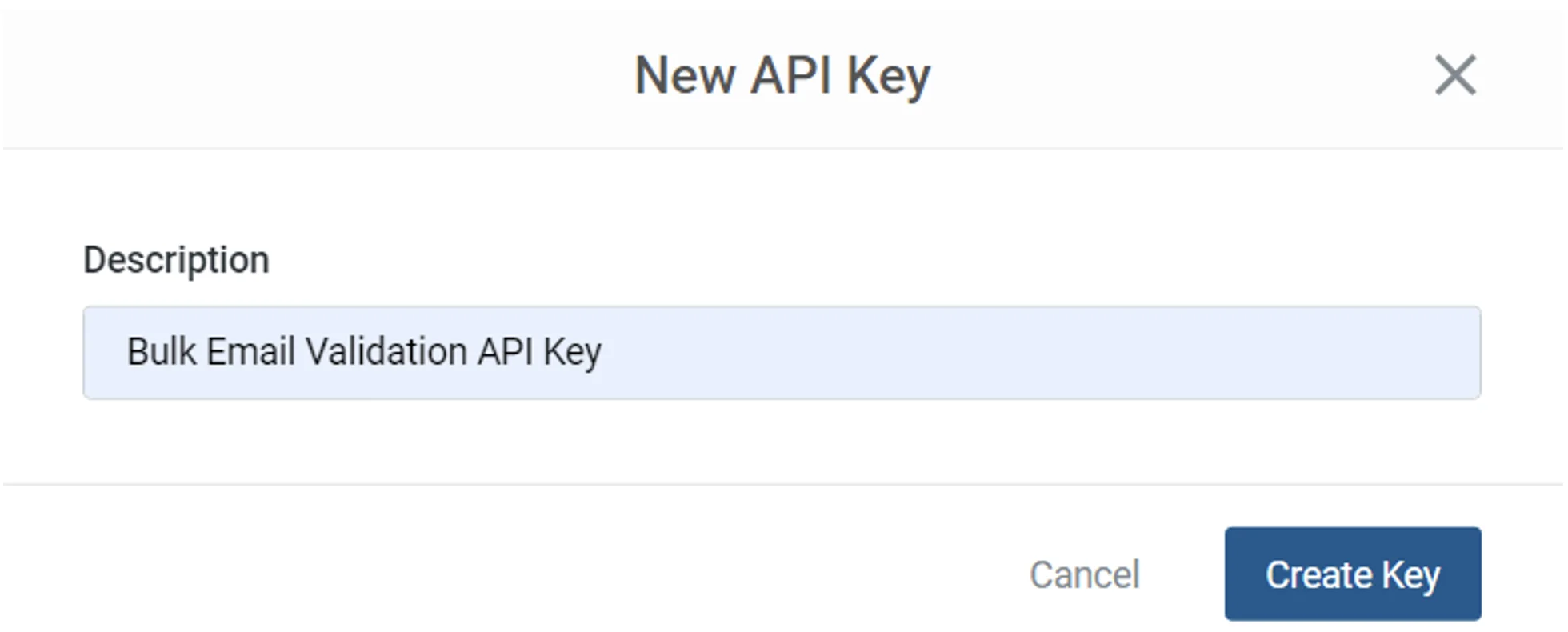 Create Key screen