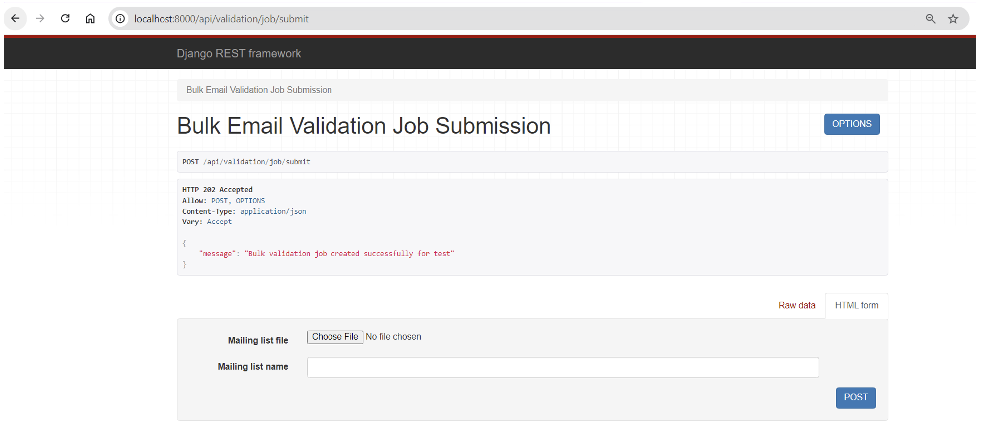 validation job response after its completion: