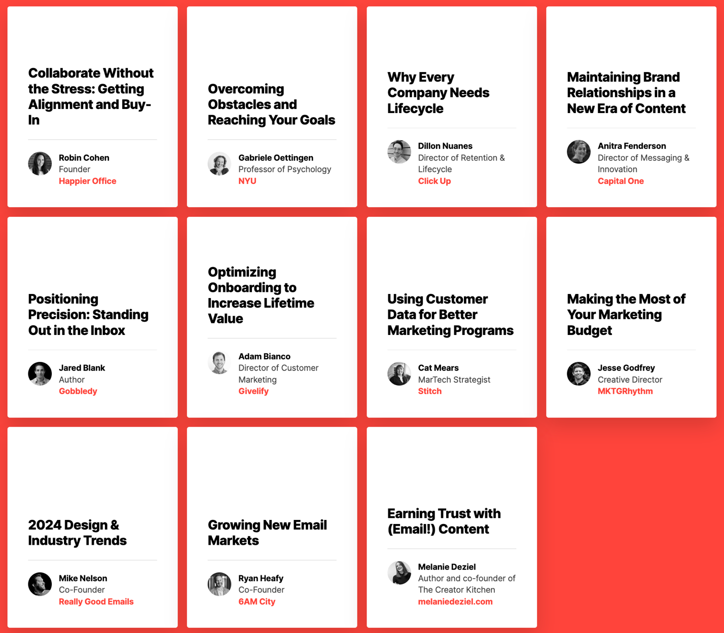 Grid display of the 11 speakers who participated in Unspam 2024.