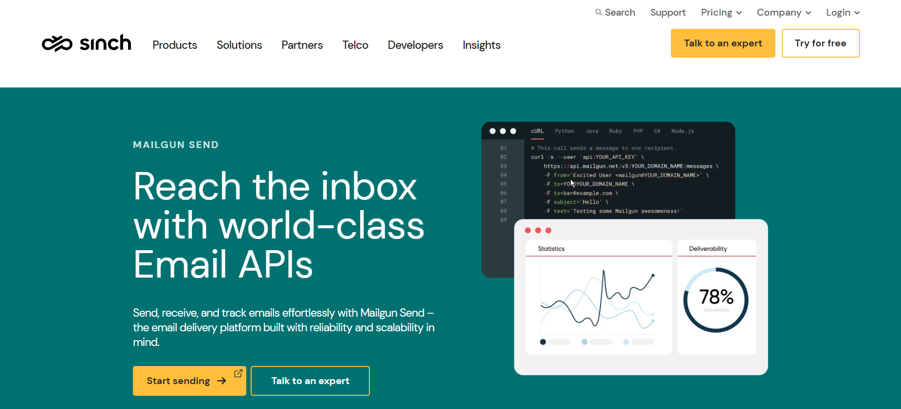 Sinch Mailgun homepage