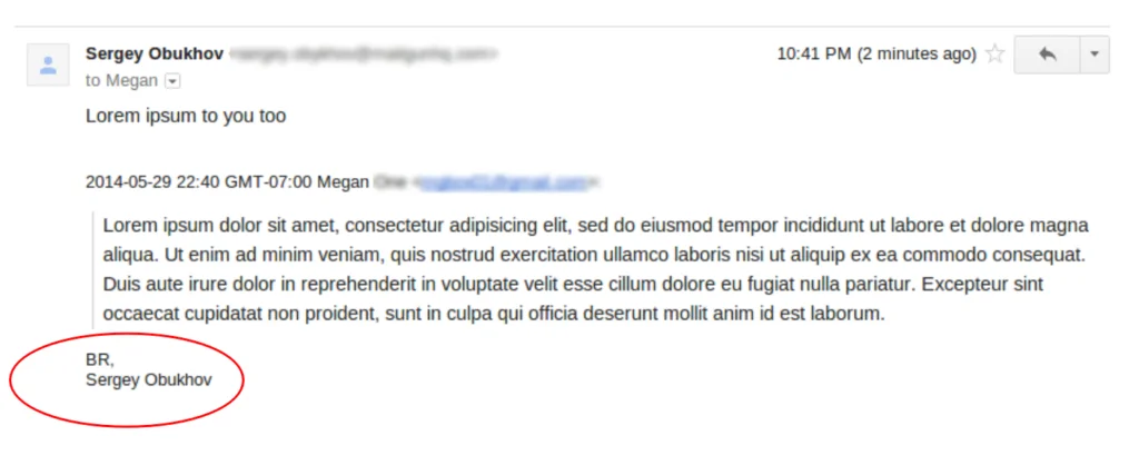 Mockup of an email conversation