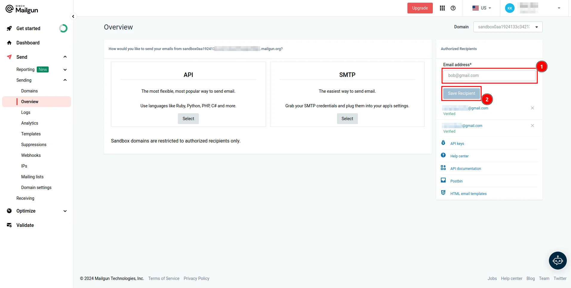 Adding authorized recipient 