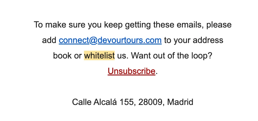 DevourTours unsubscribe message