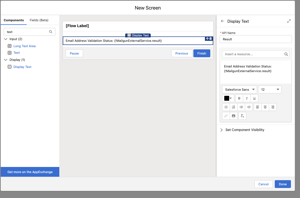 New screen label window