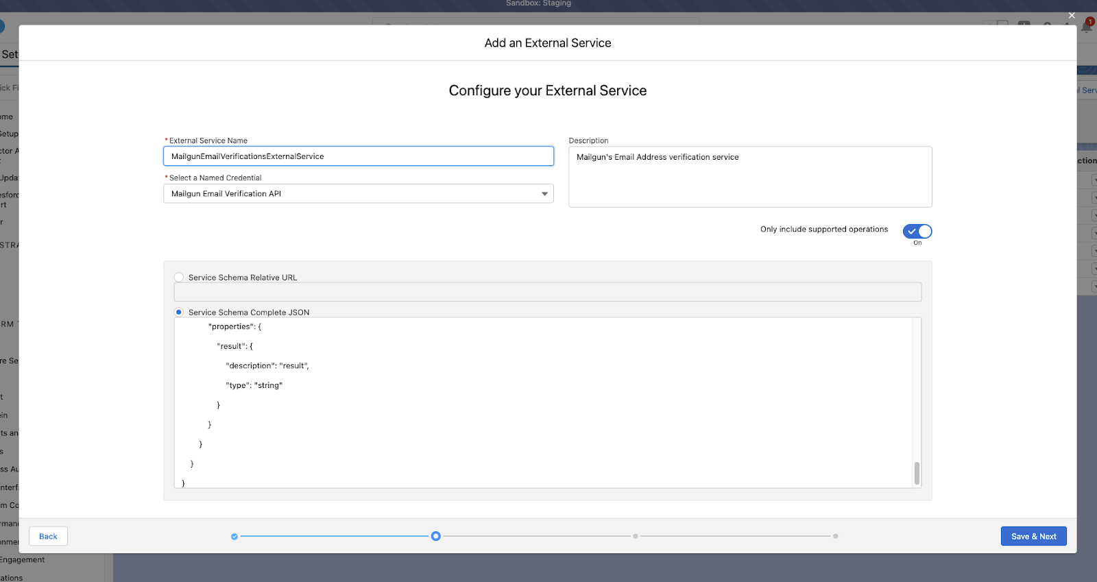 Configure external service window