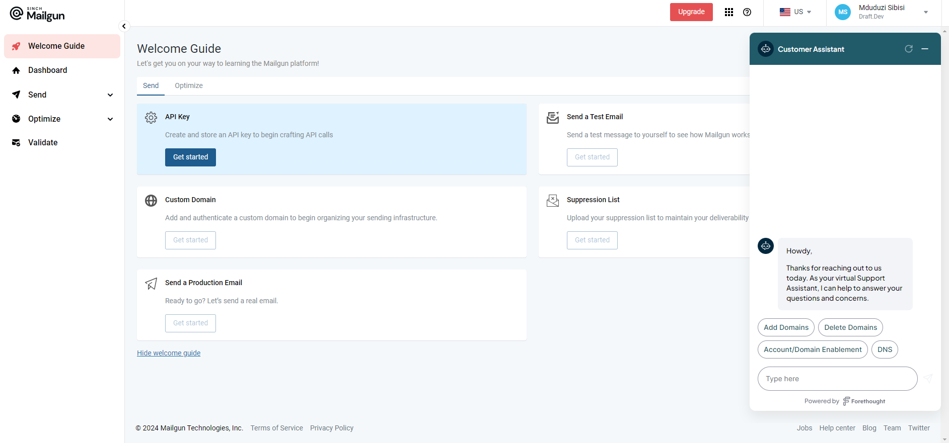 Sinch customer support assistant