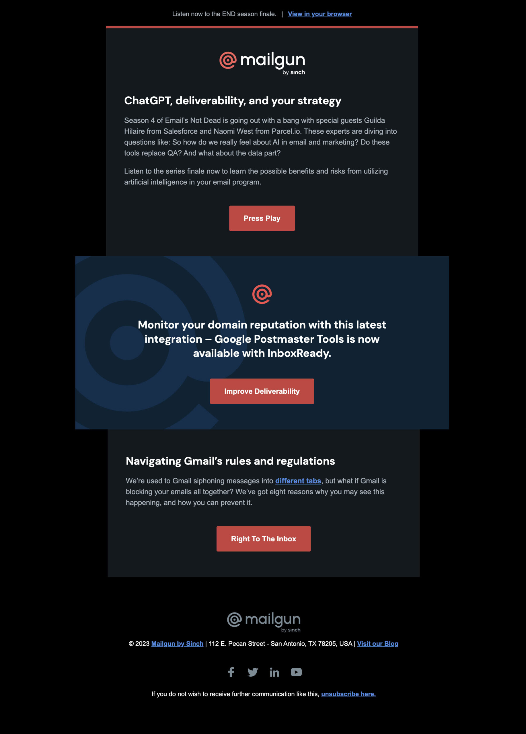An email from Mailgun in dark mode