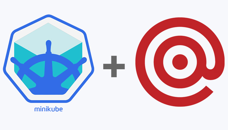 Minikube and Mailgun logos with plus symbol in between