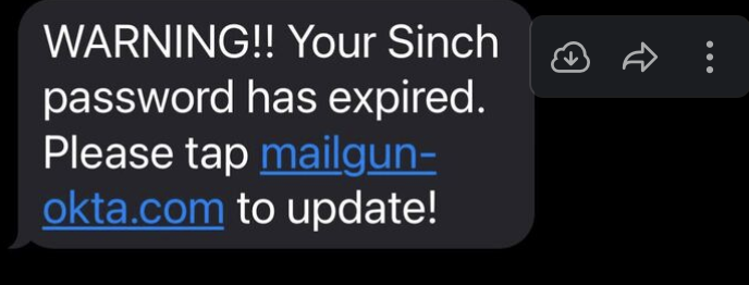 Smishing password expiration text with fake domain name