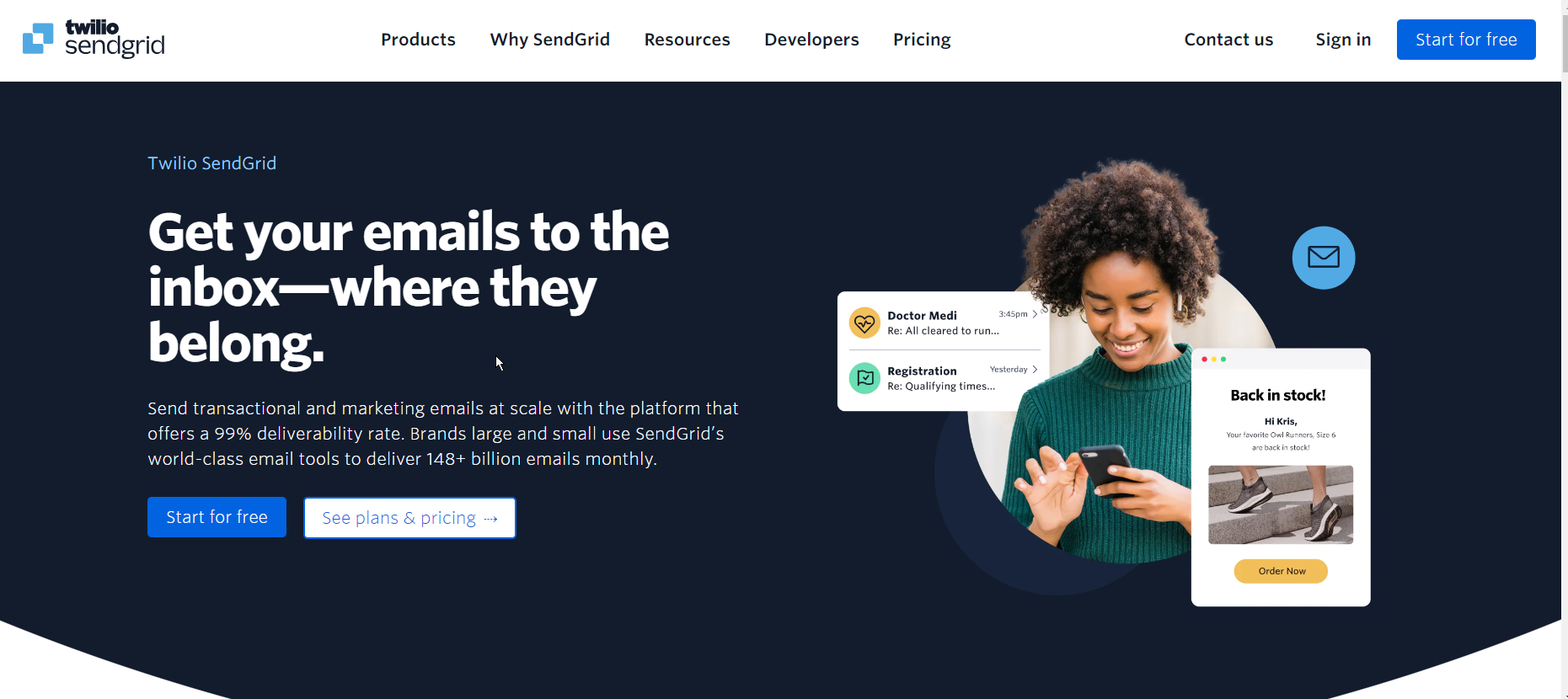 Sendgrid homepage