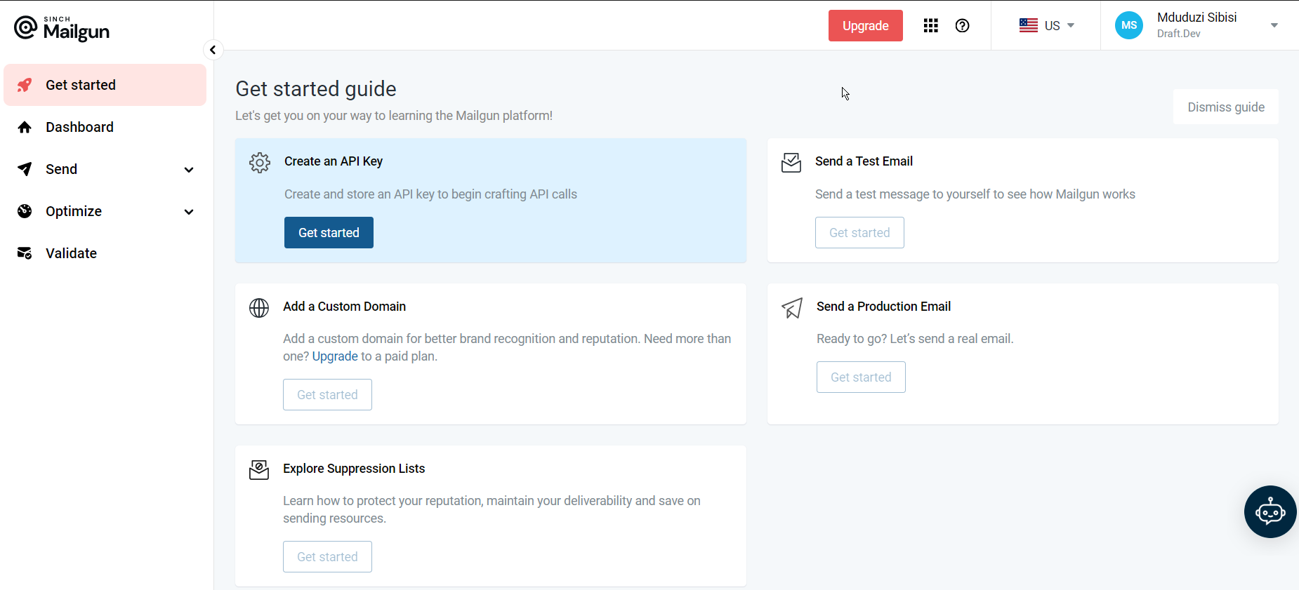 Mailgun dashboard