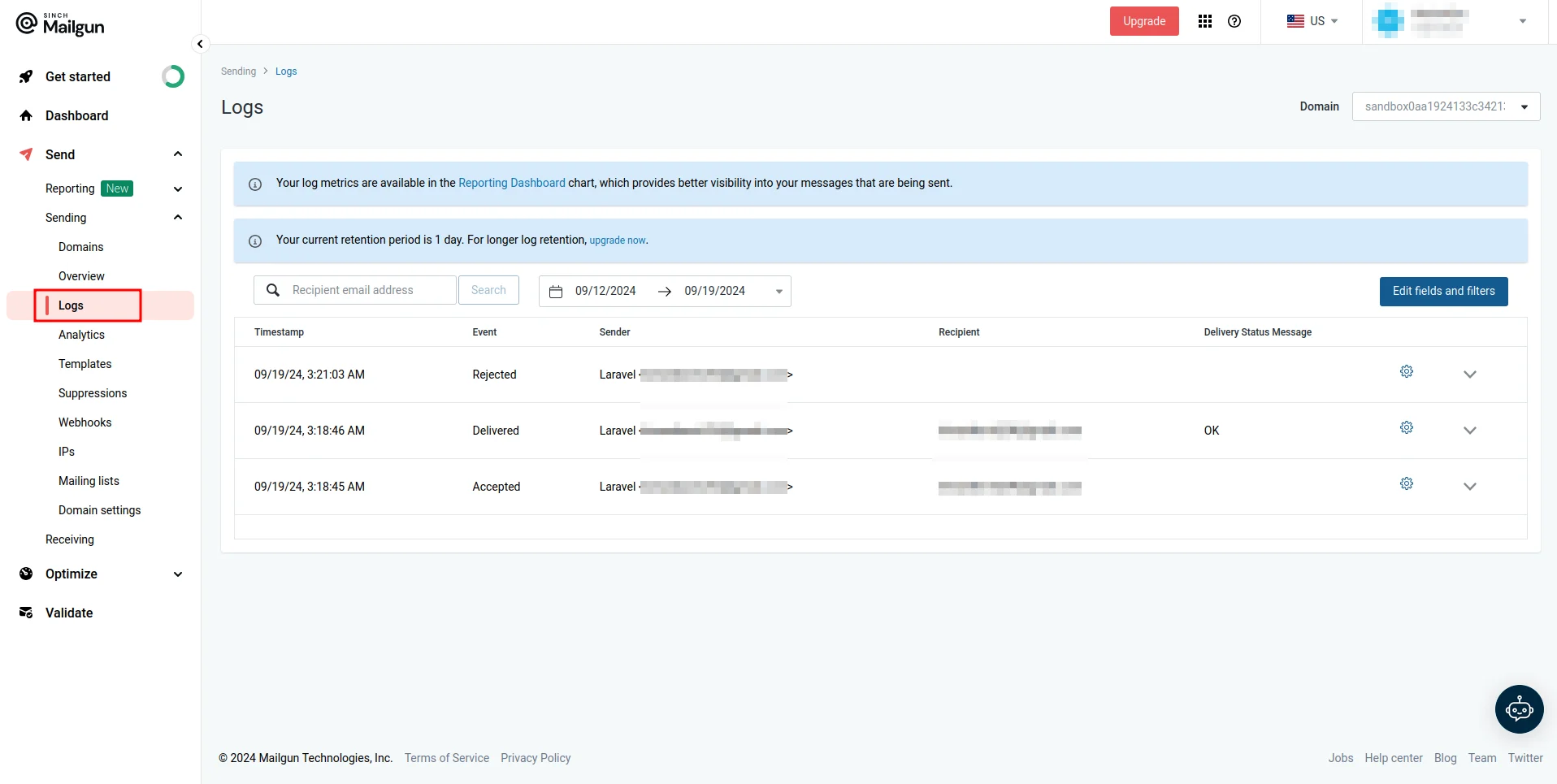 Email logs