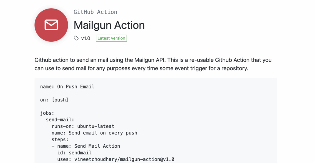 Screenshot der wiederverwendbaren Github Action für Mailgun